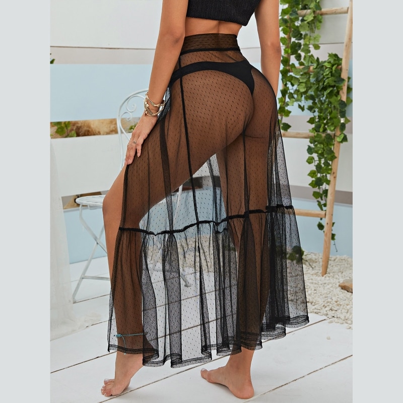 Longue Jupe Plage Transparente Pois Sarong Volants – Image 5