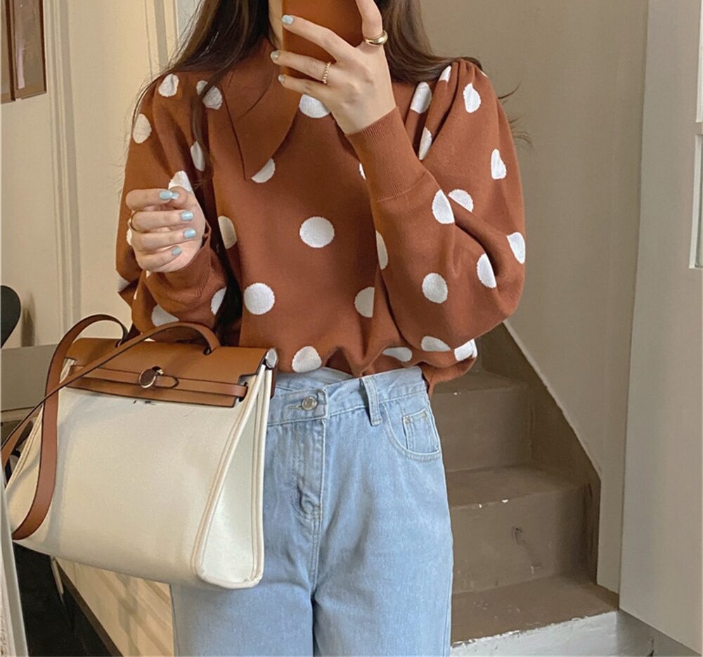 Pull Tricoté Femme Élégance Lanternes Pois