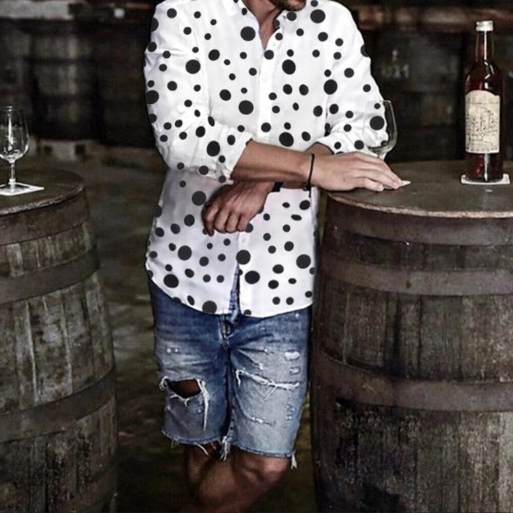 Chemise Manches Longues Vacances Élégance Pois Masculins – Image 2