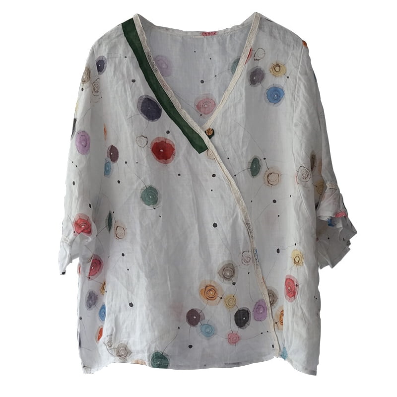 Économie Manches Évasées Col Vêtements Vintage Pois – Image 4