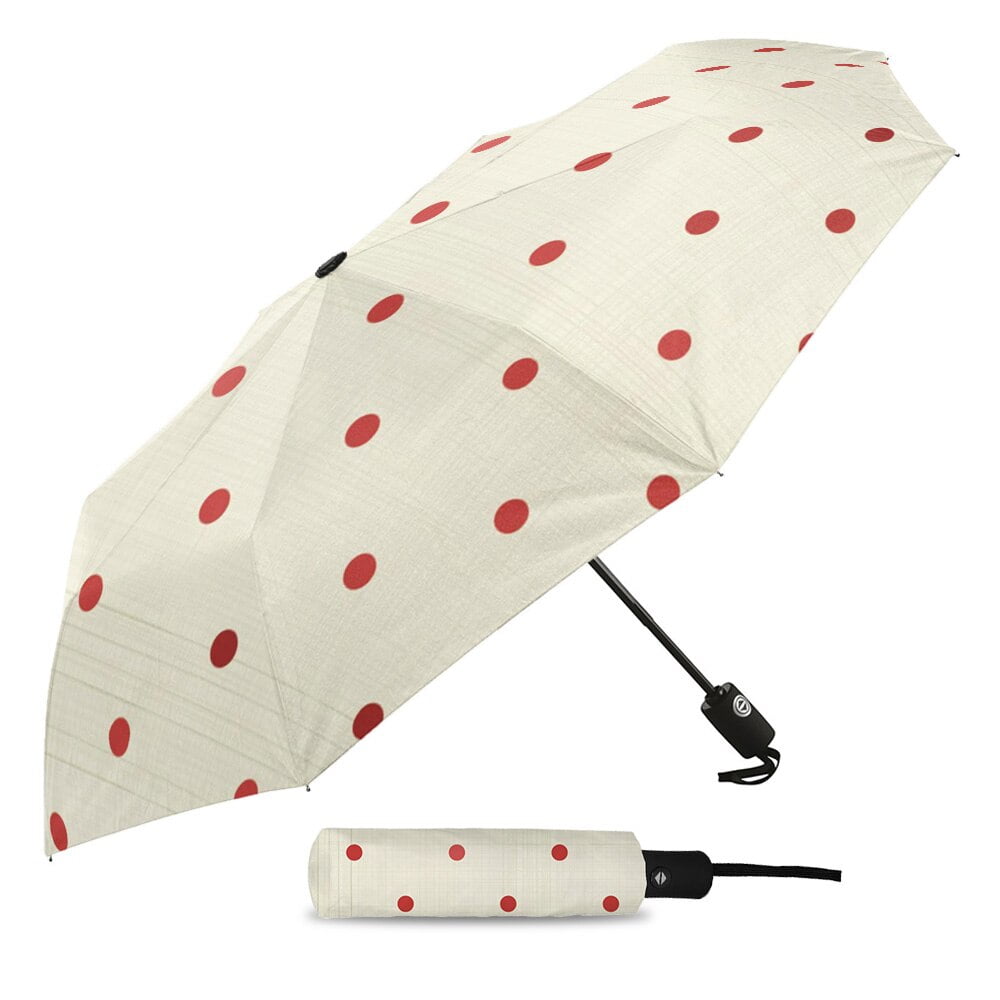 Parapluie Automatique Pois Rouge Beige – Image 2