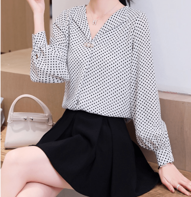 Chemise Manches Longues Femme Pois – Image 4