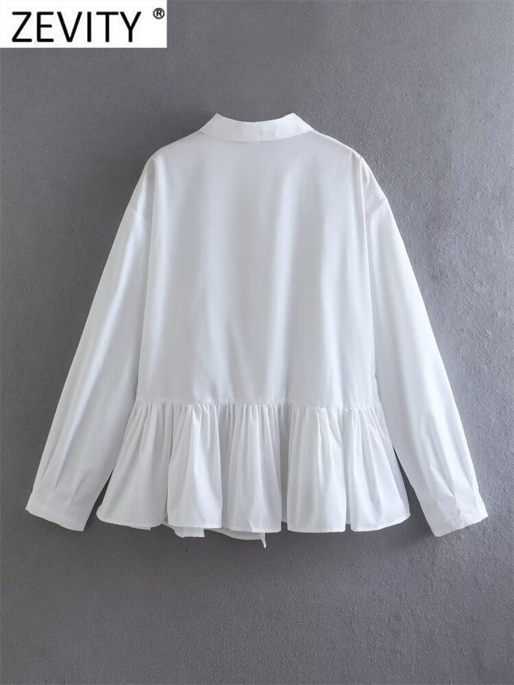 Zevity Chemisier Blanc Femme Chic Mode Pois – Image 2