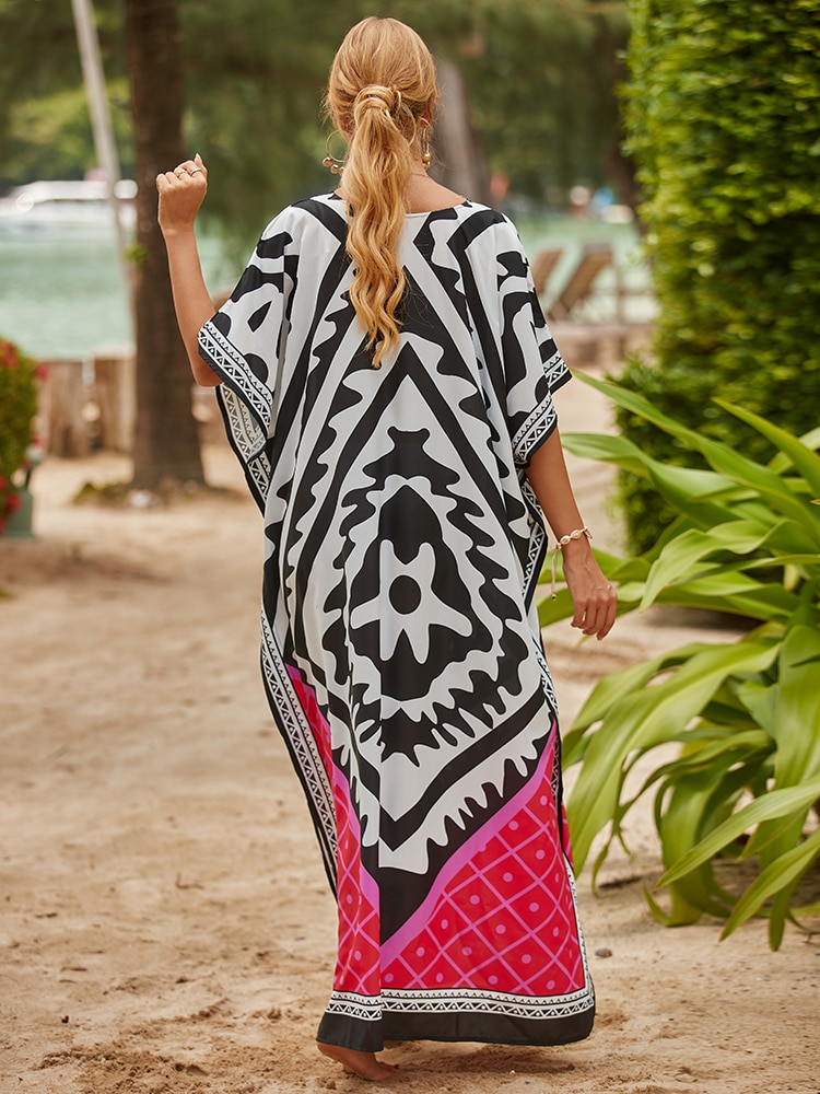 Robe Maxi Col V Femme Bohème Plage Motifs Pois – Image 6