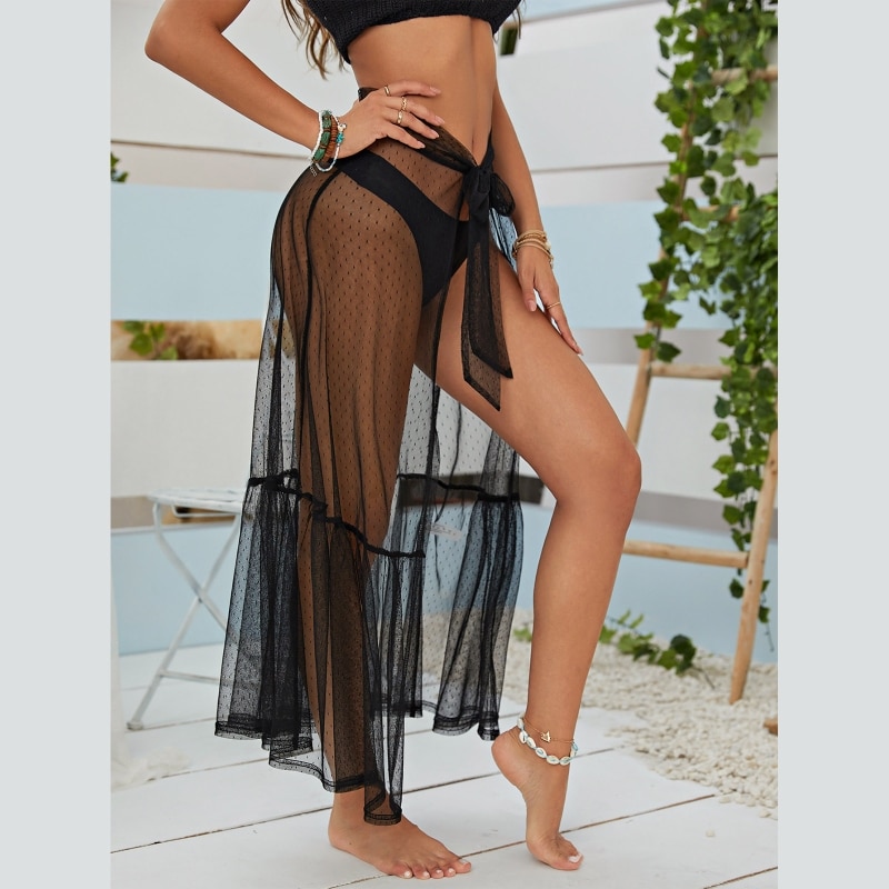 Longue Jupe Plage Transparente Pois Sarong Volants – Image 6