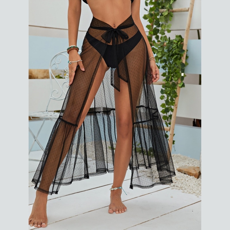 Longue Jupe Plage Transparente Pois Sarong Volants