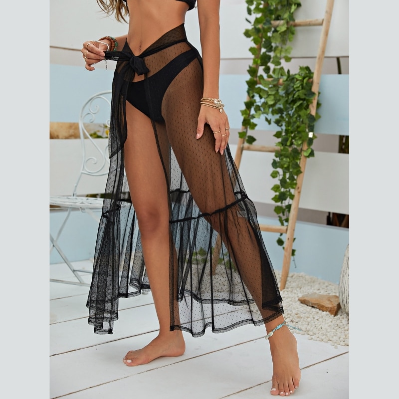 Longue Jupe Plage Transparente Pois Sarong Volants – Image 4