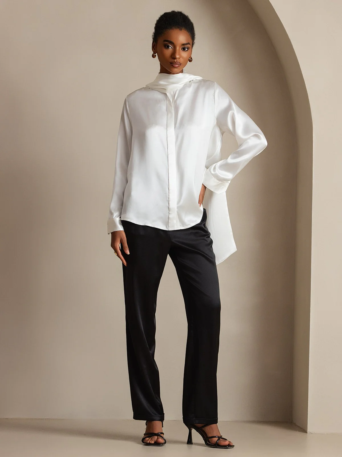 19 Momme Chemise En Soie À Noeud À La Mode – Image 6