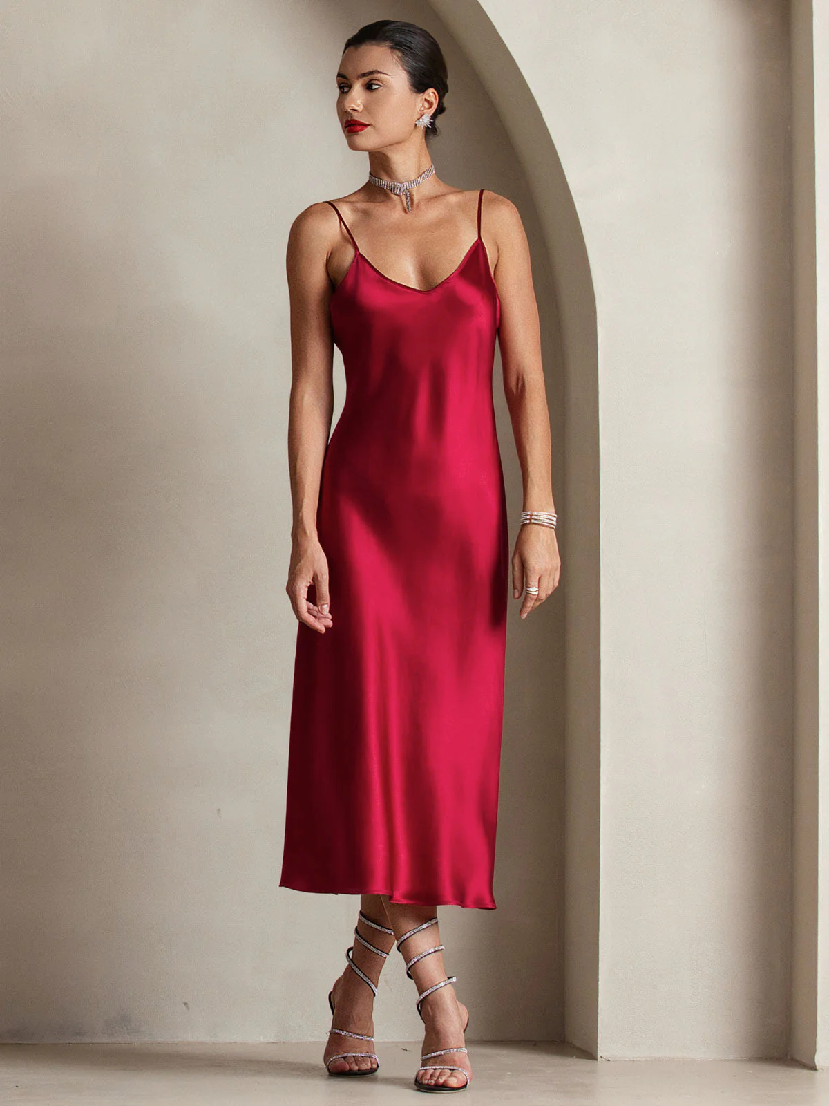 Robe Longue en Soie avec Bretelles Spaghetti